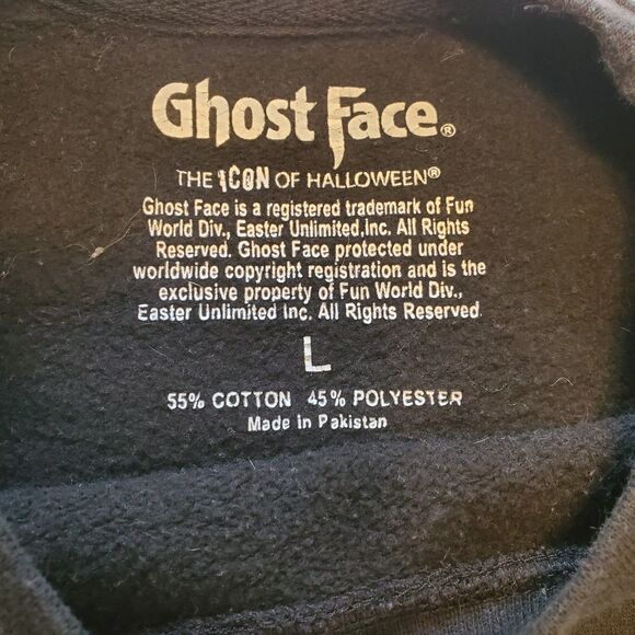 Ghost Face Mens Sz L Crewneck Sweatshirt Black Halloween Spooky Memorabilia Fall - Picture 5 of 6